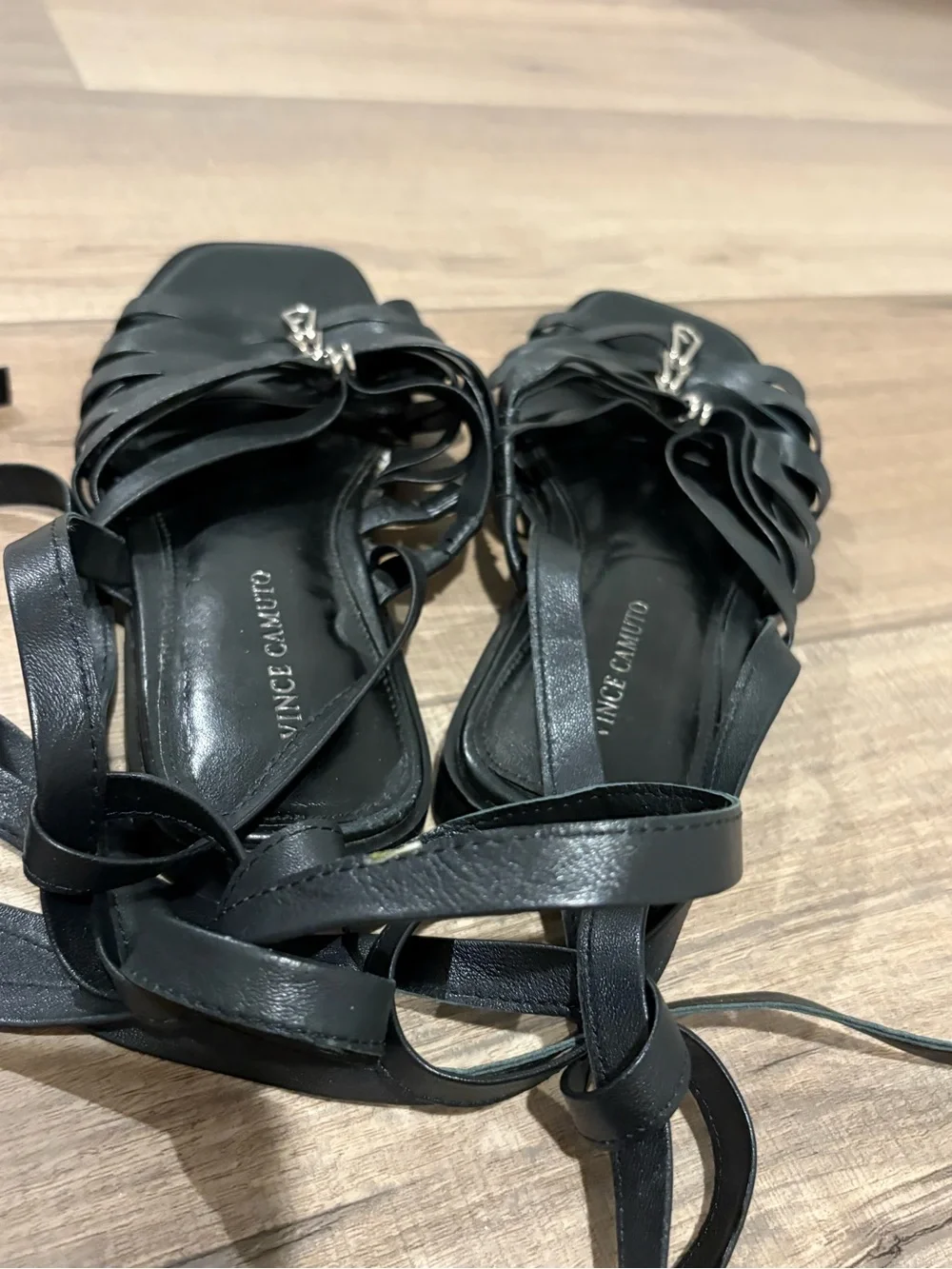 Vince Camuto Leather Sandals‎ Square Toe Lavelinn Wrap Around Flats black size 7